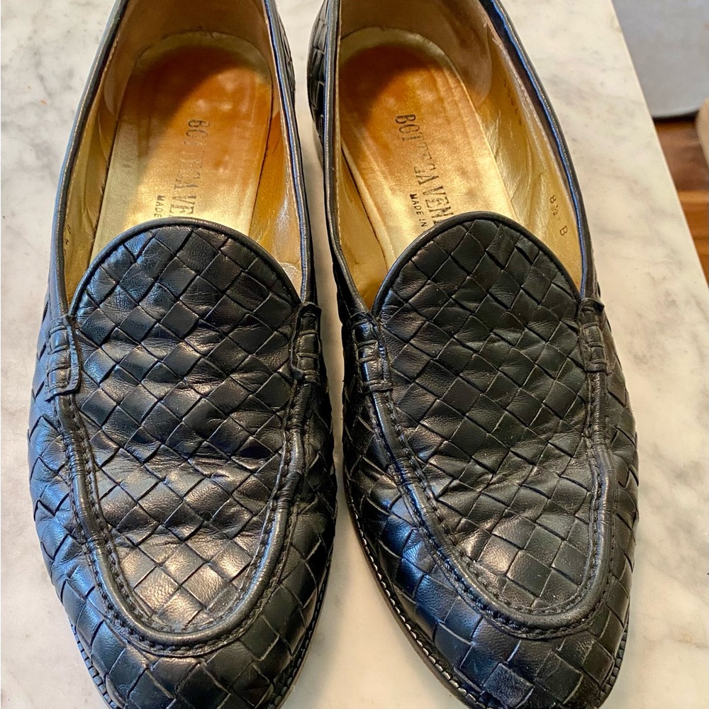 Bottega Veneta Black Woven Leather Loafers
